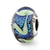 Blue w/Green Swirls Glass Charm Bead in Sterling Silver