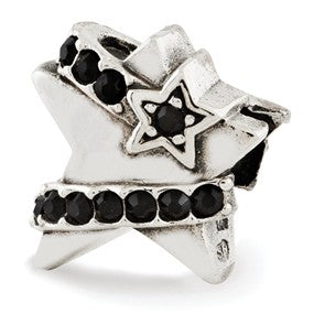 Sterling Silver Star w/Black Swarovski Elements Bead Charm hide-image