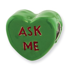 Sterling Silver Kids Ask Me Enameled Heart Bead Charm hide-image