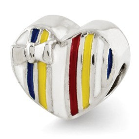 Sterling Silver Kids Enameled Heart Bead Charm hide-image