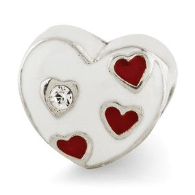 Sterling Silver Kids Enameled Heart w/Hearts Bead Charm hide-image