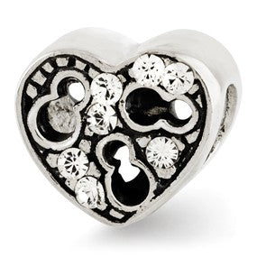 Sterling Silver Kids Cut-out Heart & Swarovski Elements Bead Charm hide-image