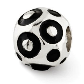 Sterling Silver Black Enameled Dots Bali Bead Charm hide-image