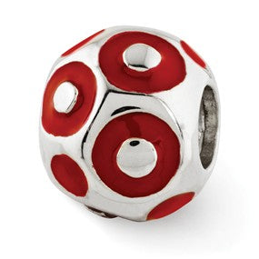 Sterling Silver Red Enameled Dots Bali Bead Charm hide-image