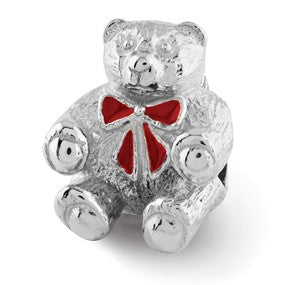 Sterling Silver Bear w/Enameled Bow Bead Charm hide-image