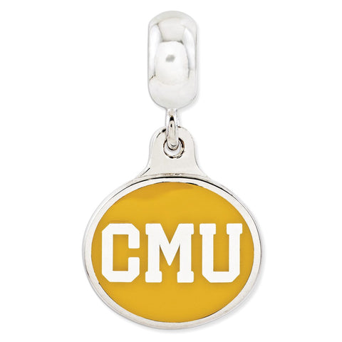 Sterling Silver Central Michigan University Collegiate Enameled Dangle Bead