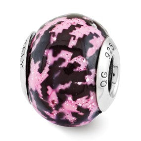 Sterling Silver Pink & Black Overlay Italian Bead Charm hide-image