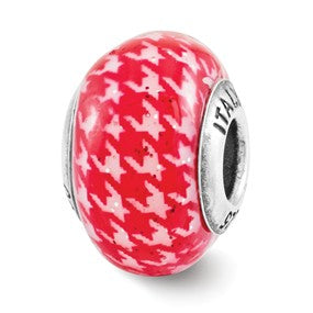 Sterling Silver Red Checkered Overlay Italian Bead Charm hide-image