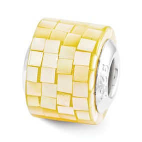 Sterling Silver Yellow Mother of Pearl Mosaic Bead Charm hide-image