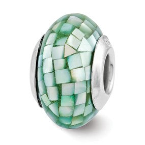 Sterling Silver Green Mother of Pearl Mosaic Bead Charm hide-image