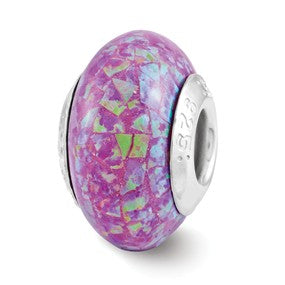 Sterling Silver Purple Synthetic Opal Mosaic Bead Charm hide-image