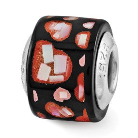 Sterling Silver Red/Black MOP Hearts Mosaic Bead Charm hide-image