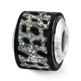 Sterling Silver Black/Silver Glitter Bead Charm hide-image