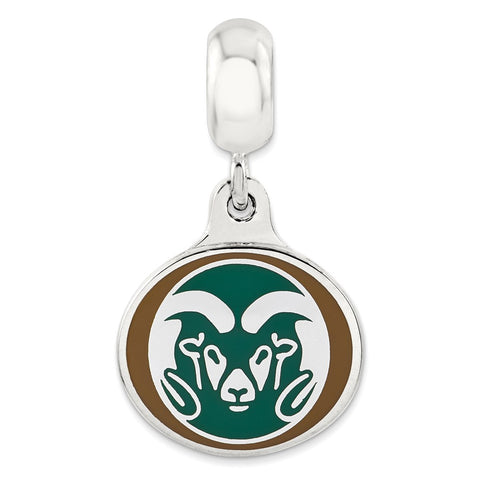 Sterling Silver Colorado State University Collegiate Enameled Dangle Bead