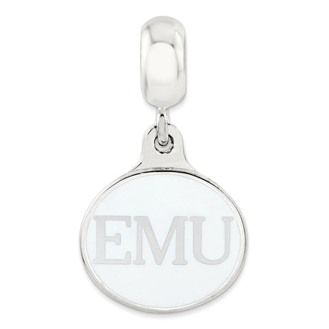 Sterling Silver Eastern Michigan Collegiate Enameled Dangle Bead