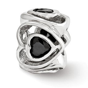 Sterling Silver Black CZ Heart Bead Charm hide-image