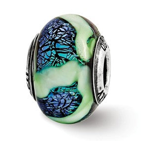 Sterling Silver Green/Blue Shimmer Murano Glass Bead Charm hide-image