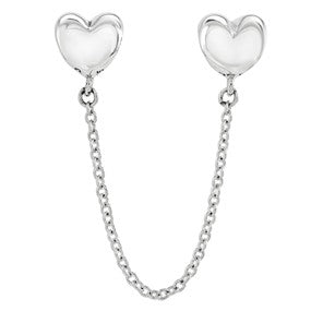 Sterling Silver Polished Hearts Safety Chain Charm hide-image