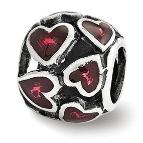 Sterling Silver Red Enamel Filigree Heart Bead Charm hide-image