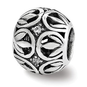 Sterling Silver CZ Leaf Filigree Bead Charm hide-image