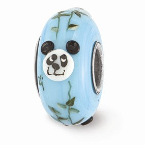 Sterling Silver Blue Hand Painted Panda Glass Bead Charm hide-image