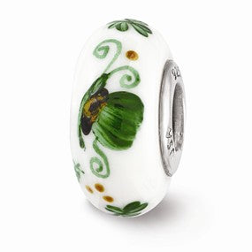 Sterling Silver Green Hand Painted Irish Glass Bead Charm hide-image