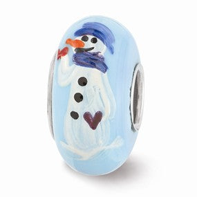 Sterling Silver Blue Hand Painted Snowman Glass Bead Charm hide-image