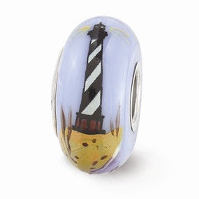 Sterling Silver Blue Hand Painted Lighthouse Glass Bead Charm hide-image