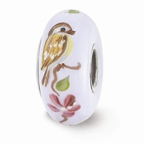 Sterling Silver Hand Painted Sparrow Glass Bead Charm hide-image