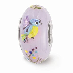 Sterling Silver Hand Painted TJ Bird Floral Glass Bead Charm hide-image