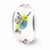 White Hand Painted Bird Floral Glass Charm Bead in Sterling Silver