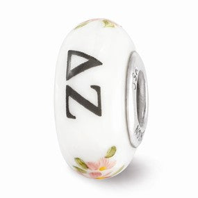 Sterling Silver White Hand Painted Delta Zeta Glass Bead Charm hide-image