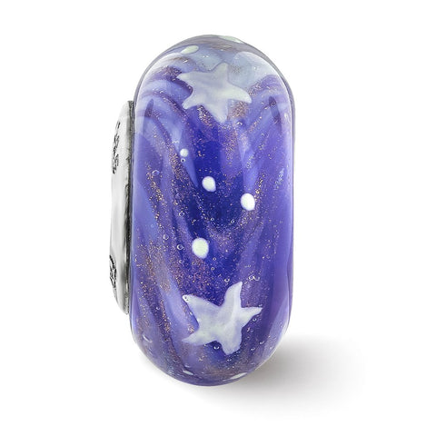 Blue Shine Like A Star Fenton Glass Charm Bead in Sterling Silver