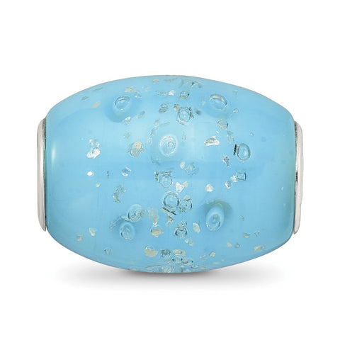 Blue Frosted Windowpanes Fenton Glass Charm Bead in Sterling Silver