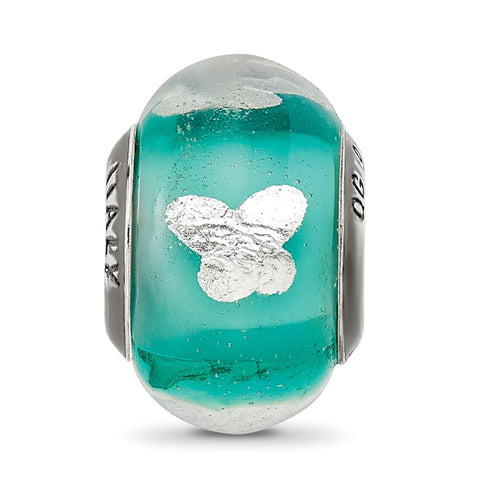 Butterfly Blue Italian Glass Charm Bead in Sterling Silver