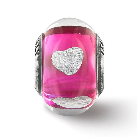 Heart Pink Italian Glass Charm Bead in Sterling Silver