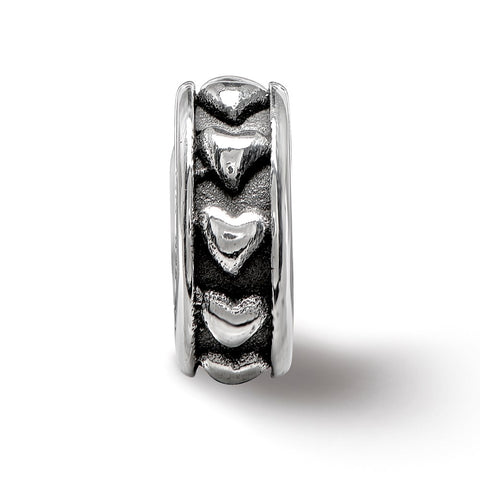 Antiqued Hearts Gripper Charm Bead in Sterling Silver
