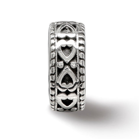 Antiqued Bali Hearts Gripper Charm Bead in Sterling Silver