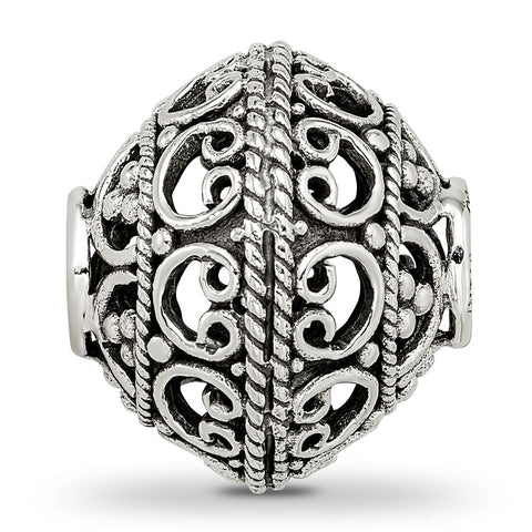 Antiqued And Polished Cut-Out Bali Charm Bead in Sterling Silver