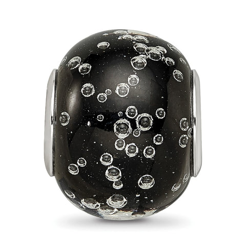 Bubbles Black Glass Charm Bead in Sterling Silver