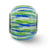 Blue,Green And White Striped Glass Charm Bead in Sterling Silver