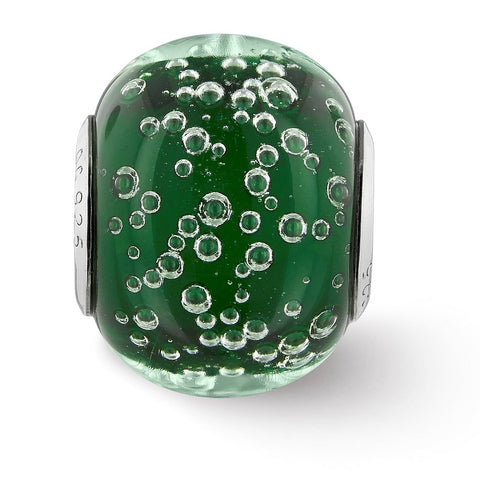 Bubbles Green Glass Charm Bead in Sterling Silver