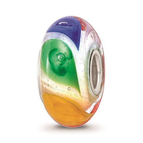 Hand Paint Don'T Miss Rainbow Fenton Glass Charm Bead in Sterling Silver