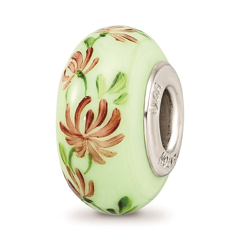 Hand Paint Mums November Fenton Glass Charm Bead in Sterling Silver