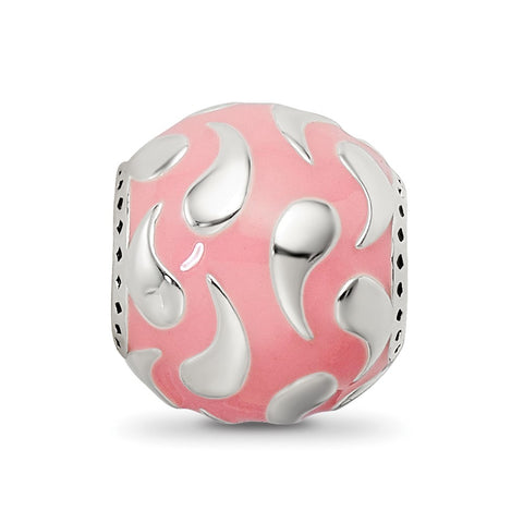 Pink Enameled & Silver Ip-Plated Charm Bead in Sterling Silver