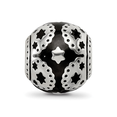 Black Enameled,Silver Ip-Plated Lace Charm Bead in Sterling Silver