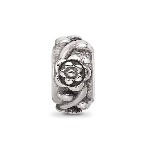 Antiqued Flower Chain Charm Bead in Sterling Silver