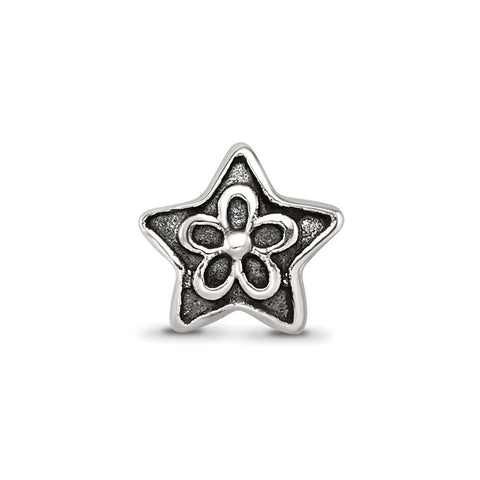 Antiqued Star With Flower Kids Charm Bead in Sterling Silver