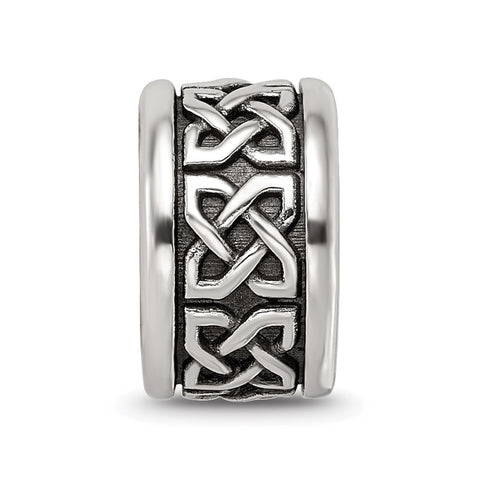 Antiqued Celtic Pattern Charm Bead in Sterling Silver