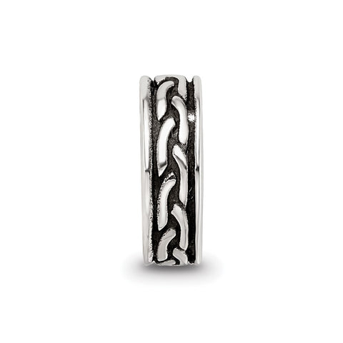 Antiqued Small Chain Pattern Charm Bead in Sterling Silver